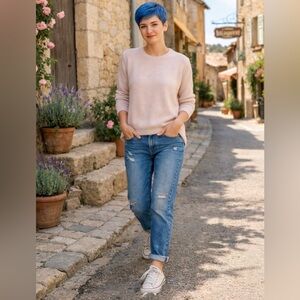 Neiman Marcus Cashmere Collection Blush Beige Crewneck Sweater XS Soft Luxury